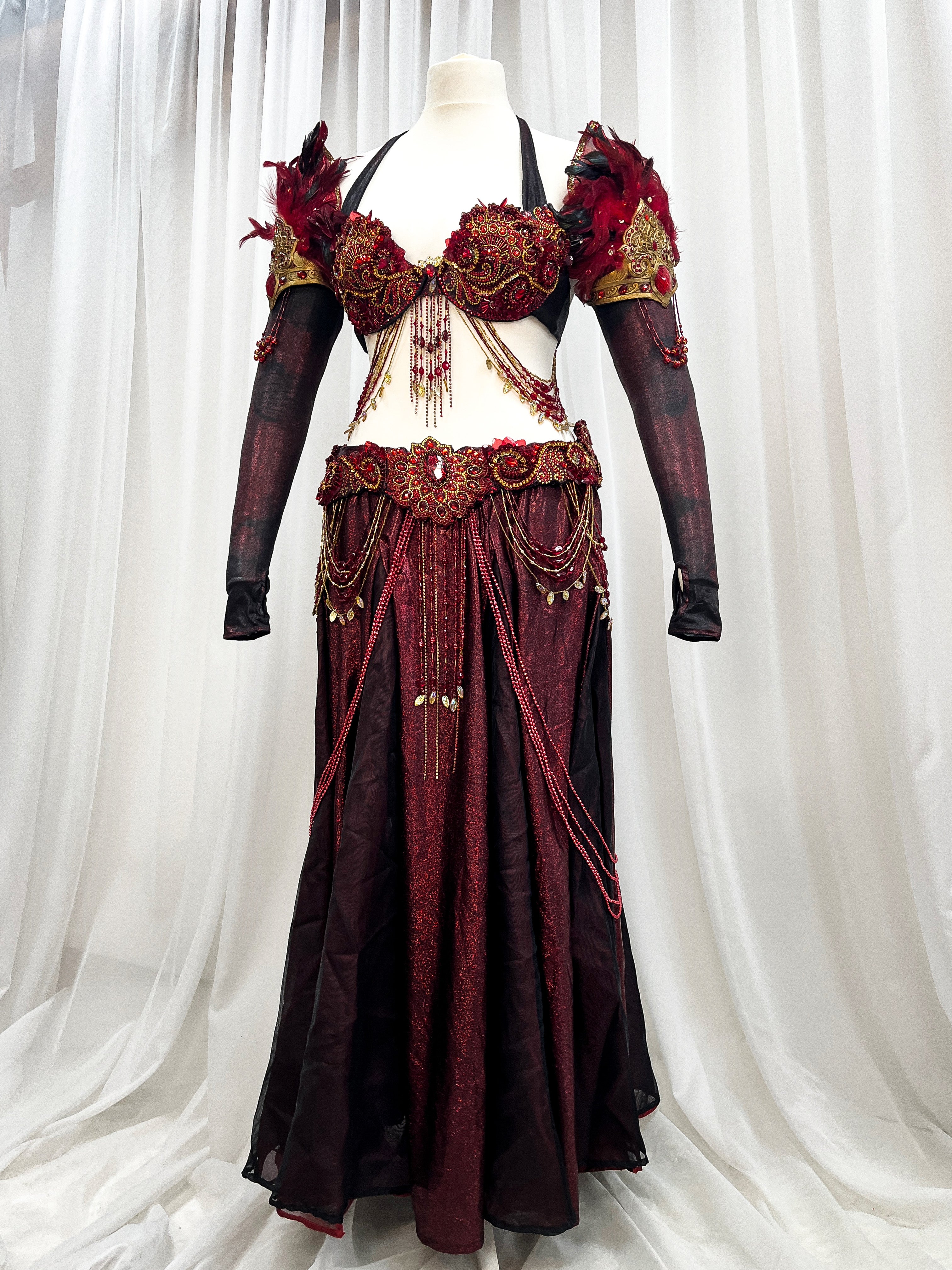 Red Burlesque Fantasy Halloween Bird Upcycle Costume - In Stock