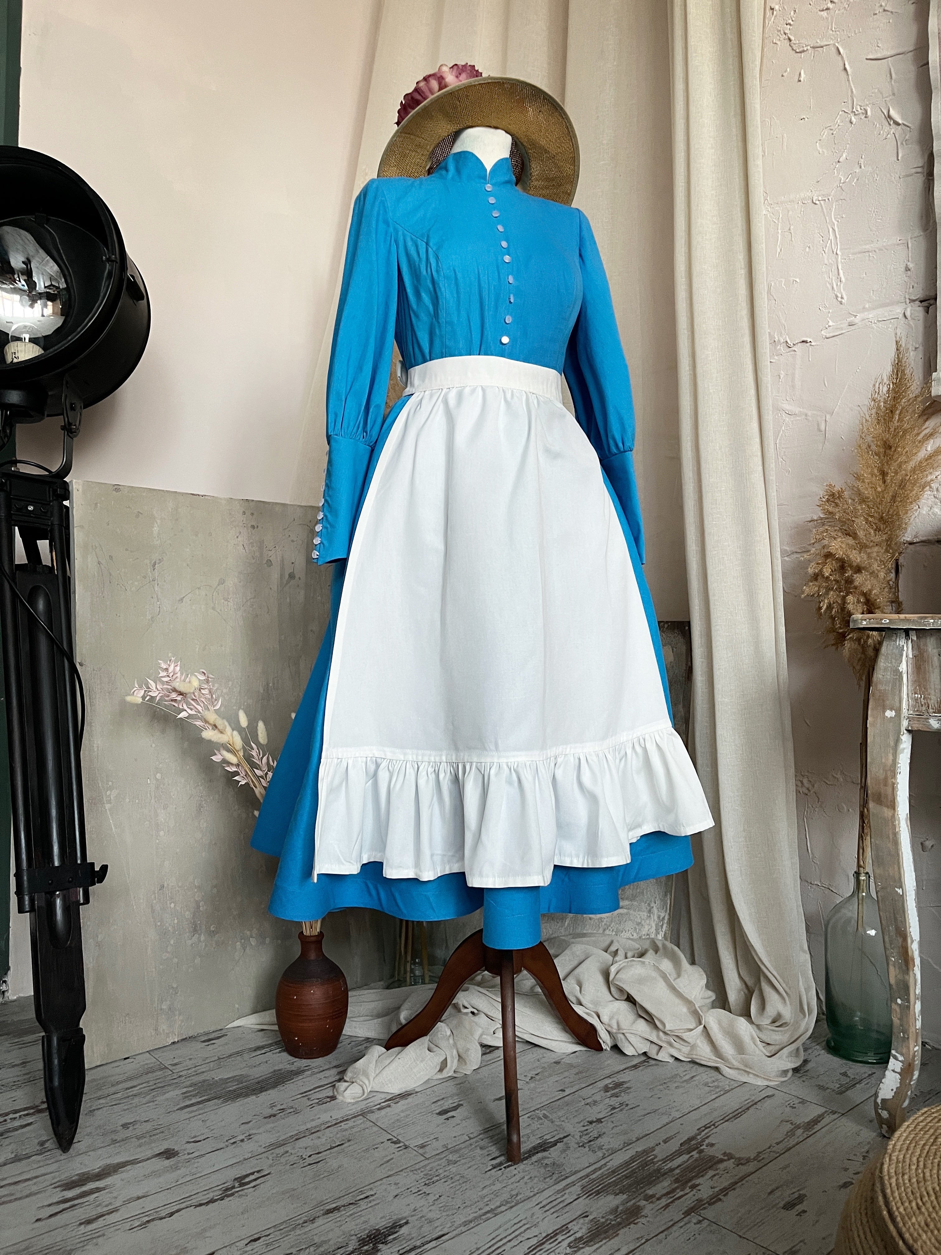 Howl's Moving Castle Sophie Hatter Inspired Vintage Blue Dress - Custom Made/In Stock