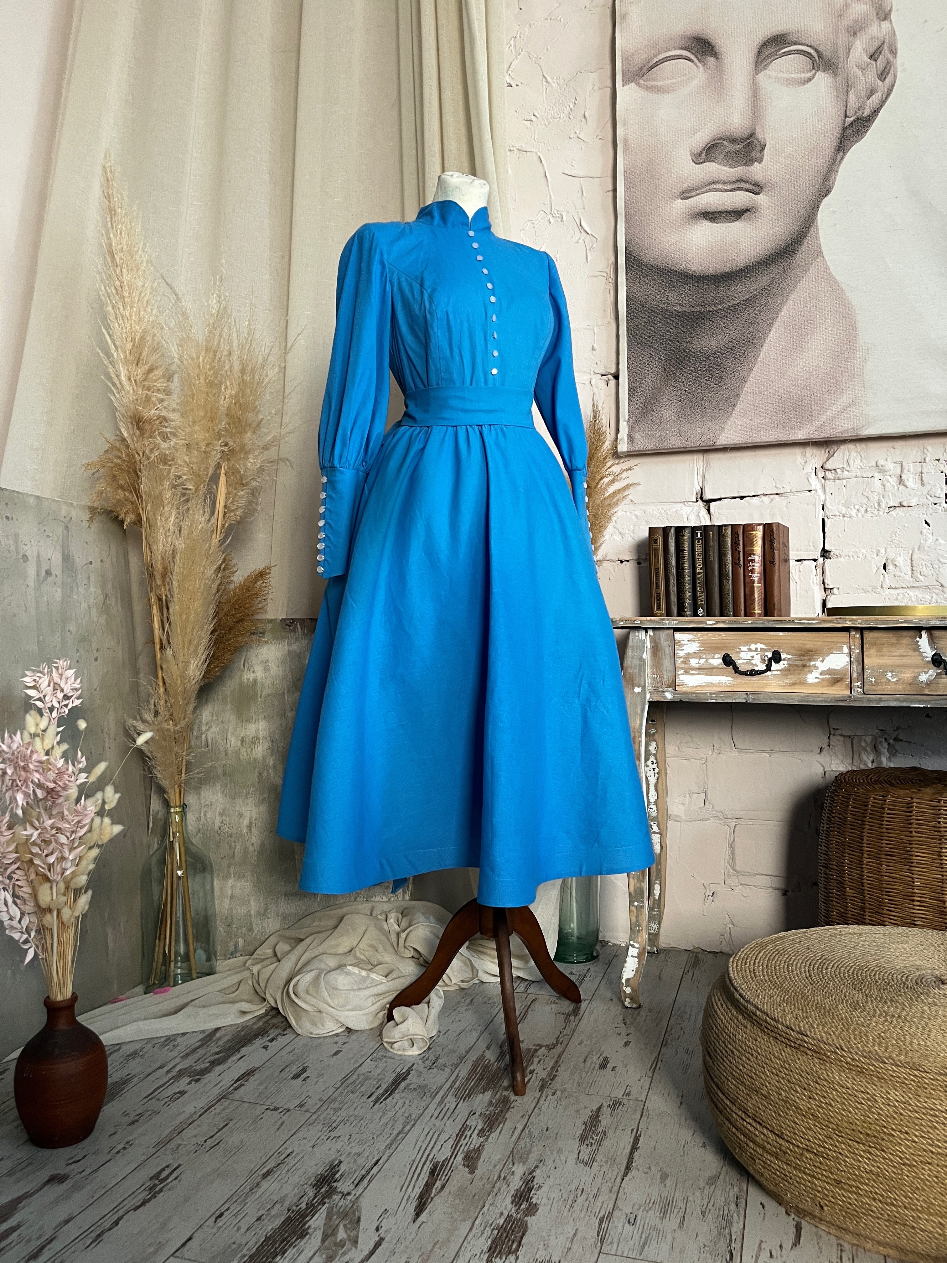 Howl's Moving Castle Sophie Hatter Inspired Vintage Blue Dress - Custom Made/In Stock