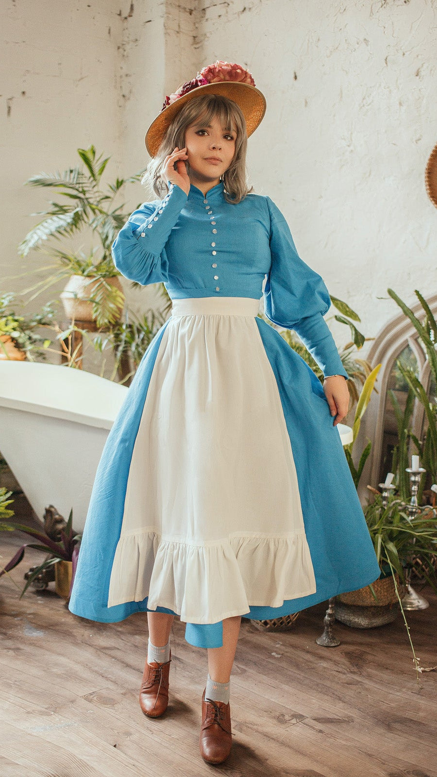 Howl's Moving Castle Sophie Hatter Inspired Vintage Blue Dress - Custom Made/In Stock