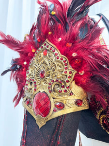 Red Victorian Lace Feather Burlesque Costume — Fantasy Masquerades